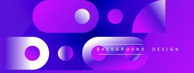 Soyut geometrik şekiller, canlı mor renkler, modern tasarım elementleri. Gradyan renkler dinamik görsel efekt yaratır.