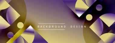 Soyut tasarım özellikleri üst üste binen daireler, kareler, gradyanlar. Mor, altın renkleri kompozisyona hakim. Modern estetik.