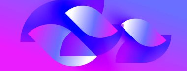 Soyut tasarım kıvrımlı şekiller, canlı pembe renk gradyanı içerir. Modern estetik, pürüzsüz eğriler dinamik bileşim yaratır.