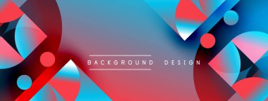 Abstract geometric shapes, vibrant colors blend. Red, blue gradients create dynamic background design. Modern, stylish visual element.