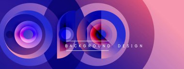 Soyut daireler örtüşüyor, canlı renk eğimleri yaratıyor. Metin, merkez şekiller içinde arkaplan tasarımı okur. Modern, dinamik kompozisyon.