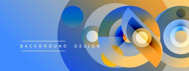 Soyut renkli çemberler çakışıyor. Mavi eğim arka planda baskın. Metin arka plan tasarımı okur. Modern görsel kompozisyon.
