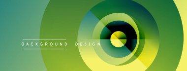 Soyut tasarım özellikleri üst üste binen daireler, gradyanlar. Sarı, yeşil renkler dinamik görsel efekt yaratır. Metin arkaplan tasarımı okur.