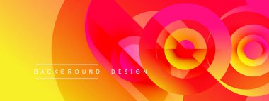 Canlı soyut arkaplan özellikleri üst üste binen daireler, gradyanlar. Sarı, turuncu, kırmızı renkler tasarımda baskın. Metin arkaplan tasarımı okur.