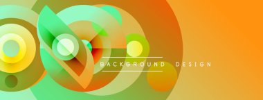 Soyut gradyanlar harmanlanarak dinamik dairesel şekiller oluştururlar. Parlak renkler örtüşüyor, hareket, derinlik, modern estetik.