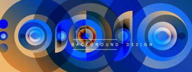 Soyut daireler çakışıyor, dinamik mavi gradyanlar yaratıyor. Metin arka plan tasarımı okur. Modern, canlı görsel kompozisyon.