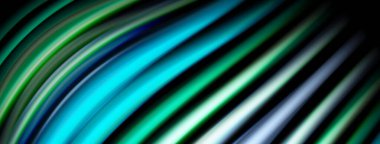 Soyut çizgiler dinamik görsel akış yaratır. Renkler karışır, kıvrımlar hareketi, derinliği gösterir. Koyu arkaplan parlak bantları vurgular.