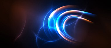 Soyut girdaplar, canlı mavi enerji yayıyor. Koyu arkaplan parlayan kıvrımları vurgular, dinamik görsel efekt yaratır.