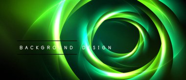 Soyut yeşil girdaplar dinamik girdap yaratır. Neon çizgileri karanlık merkezden yayılarak geleceksel tasarım oluşturur. Arkaplanda parlayan enerji desenleri var.