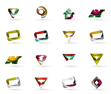 Daire veya swirls, akan dalgalı elemanları ile oluşturulan çeşitli geometrik simgeler - dikdörtgenler üçgenler kümesi kareler