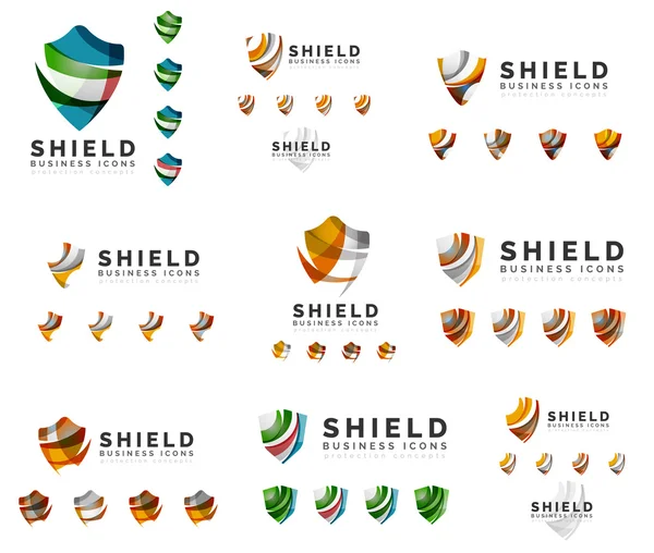 Set of company logotype branding designs, shield protection concept icons — Stock Vector