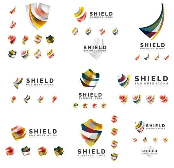 Set of company logotype branding designs, shield protection concept icons — Stock Vector