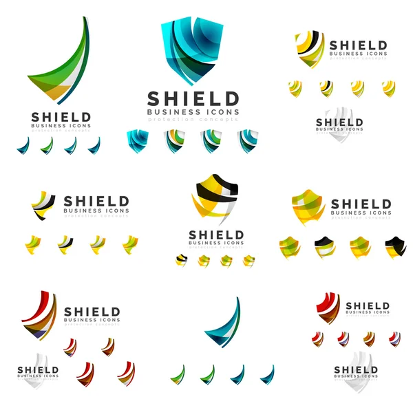 Set of company logotype branding designs, shield protection concept icons — Stock Vector