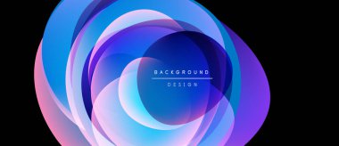 Soyut akışkan şekiller, canlı renklerin karışımı. Dairesel katmanlar dinamik görsel efekt yaratır. Arka planlar için modern tasarım ögesi.