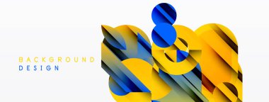 Soyut geometrik şekiller çakışıyor. Sarı, mavi renkler dinamik kompozisyon yaratır. Arkaplan ve sunumlar için modern tasarım ögesi.