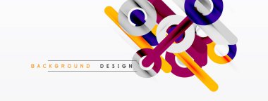 Soyut geometrik şekiller örtüşür, dinamik görsel kompozisyon yaratır. Turuncu, mor, beyaz elementler açık arkaplanda. Modern tasarım.