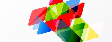 Soyut geometrik şekiller örtüşür, canlı renkli kompozisyon oluşturur. Üçgenler tasarıma hükmediyor, hareket ve enerji öneriyor.