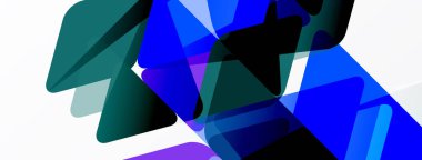 Soyut şekiller örtüşüyor, dinamik mavi, deniz mavisi renkleri yaratıyor. Minimalist tasarım teknoloji, yenilik, modern estetik öneriyor.