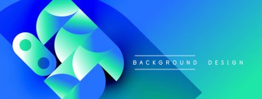 Soyut geometrik şekiller canlı mavileri, yeşillikleri harmanlarlar. Gradyan arka plan dinamik görsel efekt yaratır. Metin arkaplan tasarımı okur.