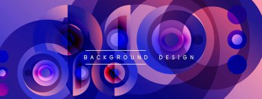 Soyut daireler örtüşüyor, canlı mor, mavi renkler yaratıyor. Modern tasarım metin arkaplanı, tasarım içerir. Düzen eğimleri kompozisyona hakim.