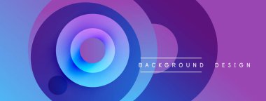 Soyut gradyan çemberler dinamik görsel efekt yaratır. Mavi, mor renkler kompozisyona hakim, modern tasarım elementi.