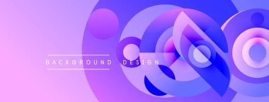 Soyut tasarım, canlı daireler, gradyanlar içerir. Mor, mavi renkler modern arka plan yaratır. Metin arkaplan tasarımı okur.