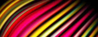 Renkli çizgiler eğrisi, dinamik soyut desen oluşturuyor. Parlak renkler, koyu arkaplanla tezat oluşturuyor. Yumuşak eğimler hareketi önerir.