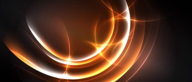 Soyut tasarım, parlak turuncu kıvrımlar, beyaz çizgiler ve koyu arkaplan. Dinamik bileşim enerjiyi, hareketi çağrıştırır.