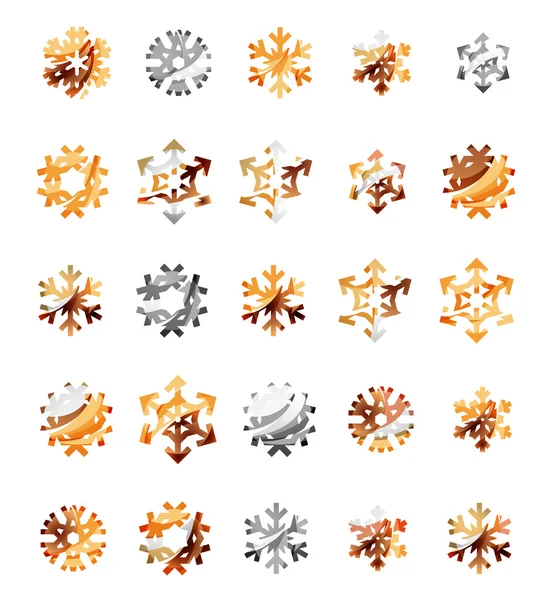 Set von abstrakten bunten Schneeflocken-Logos, Winterkonzepte, sauberes modernes geometrisches Design — Stockvektor