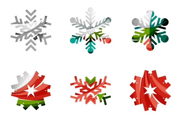 Set of abstract colorful snowflake logo icons, winter concepts, clean modern geometric design — Stock Vector