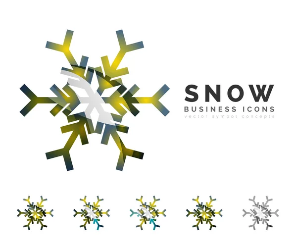 Conjunto de iconos de logotipo de copo de nieve de colores abstractos, conceptos de invierno, diseño geométrico moderno limpio — Archivo Imágenes Vectoriales