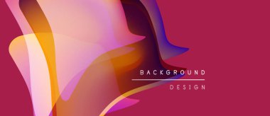 Soyut sıvı şekilleri örtüşür ve canlı renk değişimleri yaratır. Pembe, turuncu ve mor aksanlı arka planda baskın. Metin arkaplan tasarımı okur.