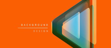 Parlak turuncu arka plan katmanlı geometrik şekiller. Tasarım, deniz mavisi, yeşil, beyaz renkler içeriyor. Minimalist tarz, modern estetik.