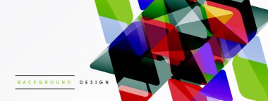 Soyut geometrik şekiller örtüşür, canlı renkli tasarım yaratır. Beyaz alan temiz karşıtlık ve modern estetik sağlar.