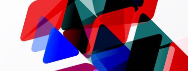 Soyut şekiller örtüşüyor, canlı kırmızı, mavi, deniz mavisi renkler oluşturuyor. Minimalist tasarım, temiz arkaplan, modern estetik.