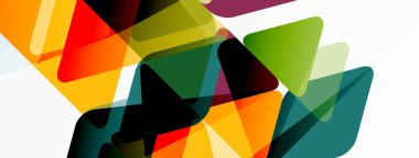 Soyut geometrik şekiller örtüşür, canlı renk karışımları yaratır. Üçgenler, modern estetik sunarak kompozisyona hükmediyor..