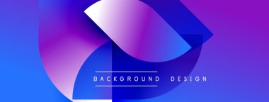 Soyut gradyan şekiller örtüşüyor, canlı mavi ve mor renkler yaratıyor. Metin, eğrilerin altındaki arkaplan dizaynını okur. Modern, dinamik görsel.