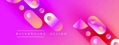 Vibrant pink background features abstract geometric shapes. Gradient colors create modern, dynamic visual effect. Text reads background design.