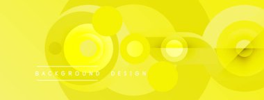 Sarı soyut çemberler dinamik arkaplan oluşturur. Üst üste binen şekiller derinliği gösteriyor, modern tasarım estetiği. Basit metin etiketleri bileşimi.