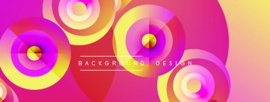 Soyut enerji çemberleri üst üste biniyor, dinamik pembe, sarı gradyanlar yaratıyor. Metin, kompozisyon içerisindeki arkaplan tasarımını okur.