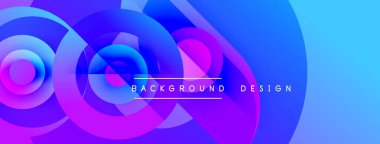 Soyut, canlı çemberler üst üste binerek dinamik, mavi ve mor renkler yaratıyor. Metin, kompozisyon içerisindeki arkaplan tasarımını okur.