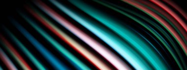 Soyut çizgiler eğri desenler oluşturur. Renkler harmanlanır, dinamik görsel deneyim oluşturur. Koyu arkaplan parlak çizgileri vurgular.