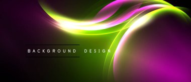 Soyut canlı dalgalar, mor, yeşil, beyaz renkler. Dinamik akış modern arkaplan tasarımı yaratır. Yumuşak eğimler, zarif kompozisyon.