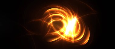 Parlak turuncu enerji girdapları merkez noktadan yayılır. Koyu arkaplan parlayan çizgileri vurgular, dinamik görsel efekt yaratır.