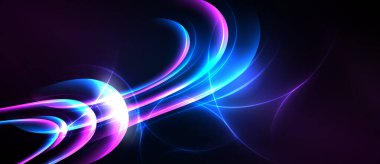 Soyut girdaplar, canlı maviler, merkezden yayılan morlar. Dinamik enerji, pürüzsüz eğriler fütüristik bir his yaratır. Koyu arkaplan aydınlığı artırır.