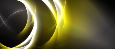 Soyut tasarım, akıcı sarı çizgiler, koyu arkaplan. Eğriler dinamik görsel etki yaratır, modern estetik. Yumuşak eğimler derinlik sunar.