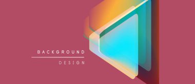 Soyut geometrik şekiller örtüşüyor, canlı renk eğimleri yaratıyor. Pembe arka plan tasarım elementlerini tamamlar. Modern estetik.