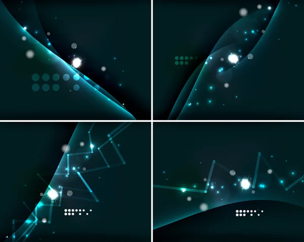 Zusammenstellung abstrakter Hintergründe mit Copyspace. Leuchtende Farbe Neonlicht im dunklen Raum — Stockvektor