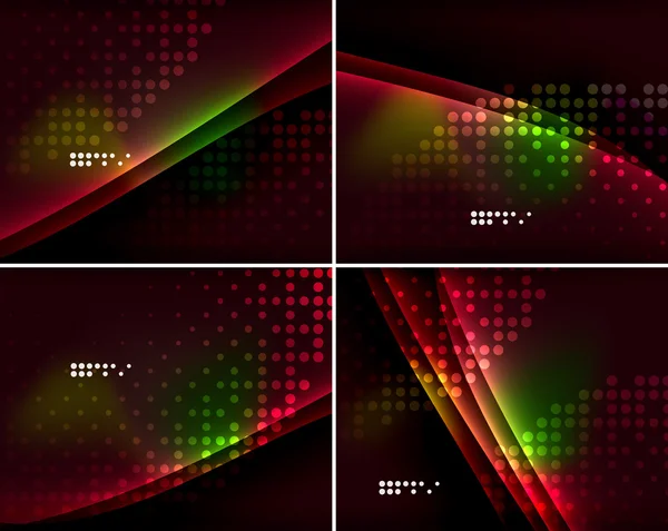 Copyspace と抽象的な背景のセットです。暗い空間で輝く色ネオンの光 — ストックベクタ