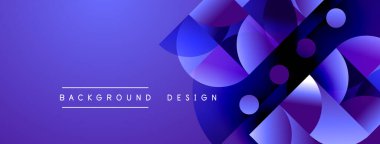 Soyut mor tasarım, üst üste binen daireler, çizgiler. Modern gradyan dinamik görsel efekt yaratır. Metin arkaplan tasarımı okur.
